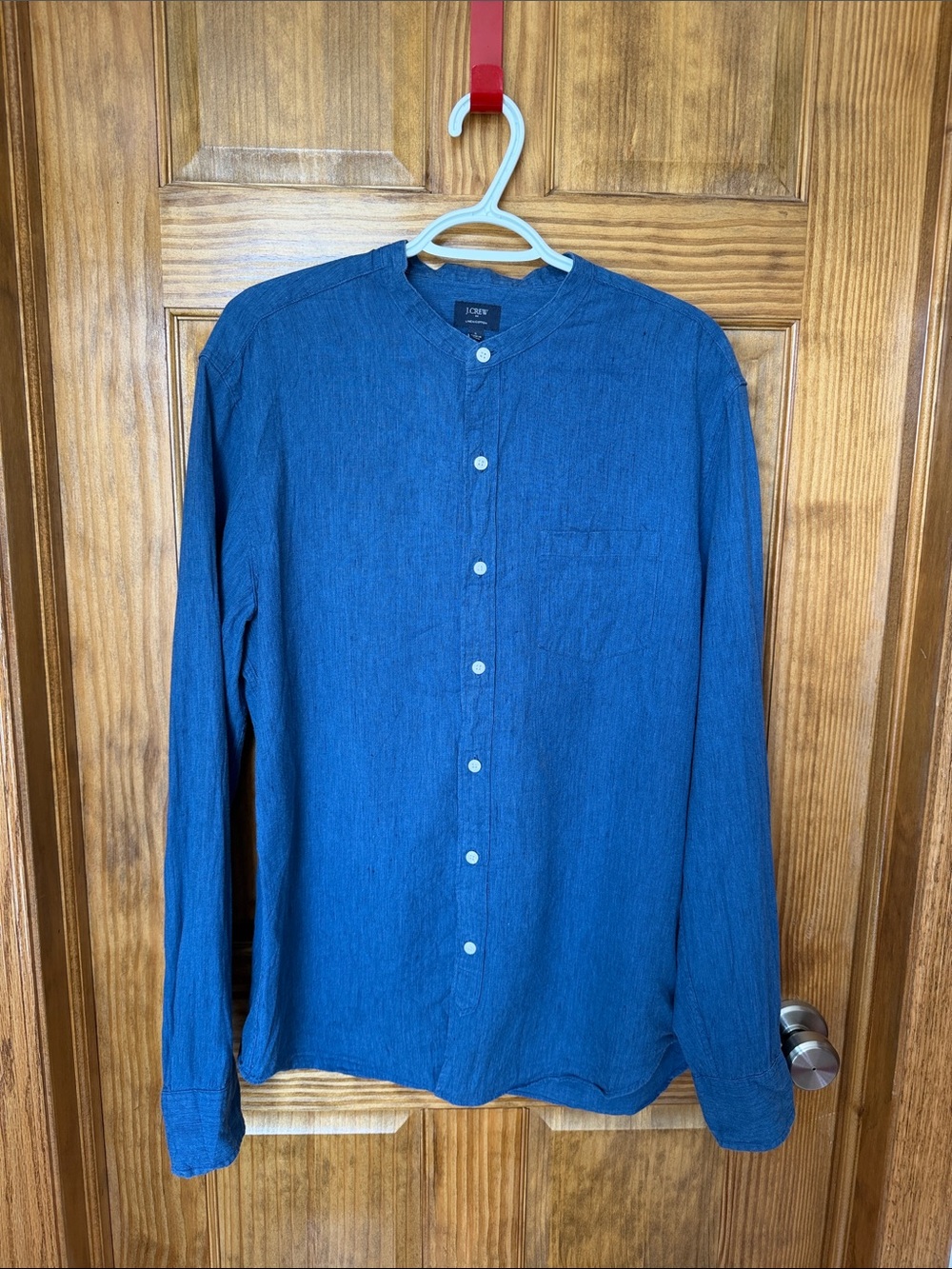 J. Crew Men’s Blue Grandad Collar Button Up Shirt Size L